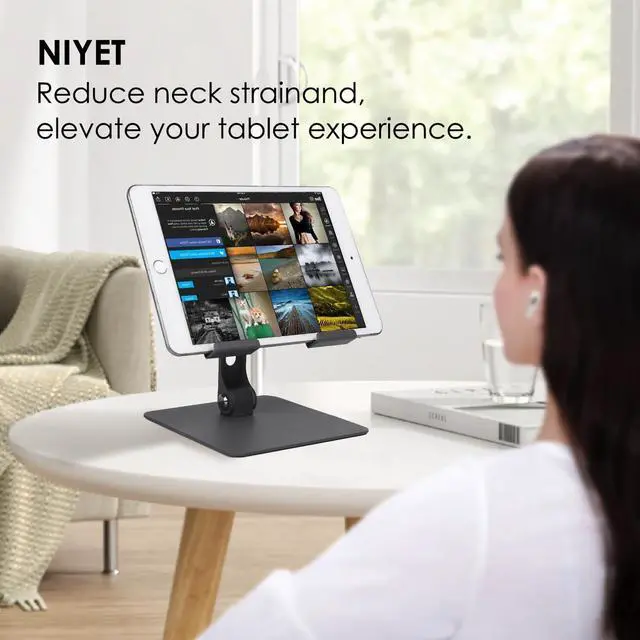 Alt view image 2 of 7 - Tablet Stand for Desk Adjustable and Stable Tablet Holder Multi-Angle Foldable Universal Compatibility for 4-13.3 Inches Tablets (Dark Gray)