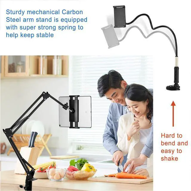 Alt view image 5 of 7 - Tablet Stand Phone Holder iPad Holder for Bed [Ultra Sturdy Bottom Clamp]  Flexible Tablet arm Stand for Desk Mount Compatible with iPad Pro 12.9 iPad Galaxy Tab iPhone or 4.5~13 Inch Devices