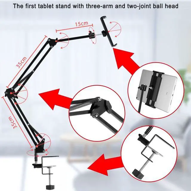 Alt view image 6 of 7 - Tablet Stand Phone Holder iPad Holder for Bed [Ultra Sturdy Bottom Clamp]  Flexible Tablet arm Stand for Desk Mount Compatible with iPad Pro 12.9 iPad Galaxy Tab iPhone or 4.5~13 Inch Devices