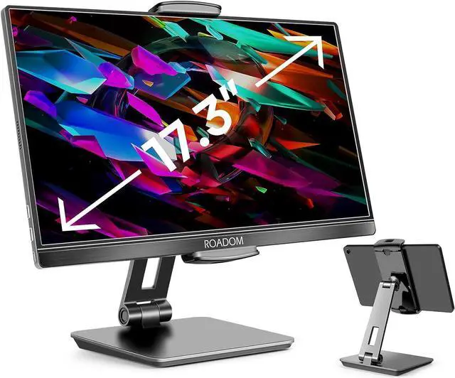 Main image of Tablet Stand Adjustable 360° Swivel Bracket 180° Tiltable Clamp Foldable Tablet Holder for 4.7-17.3 iPhone/iPad/Tablet/Portable Monitor Aluminum Alloy Black