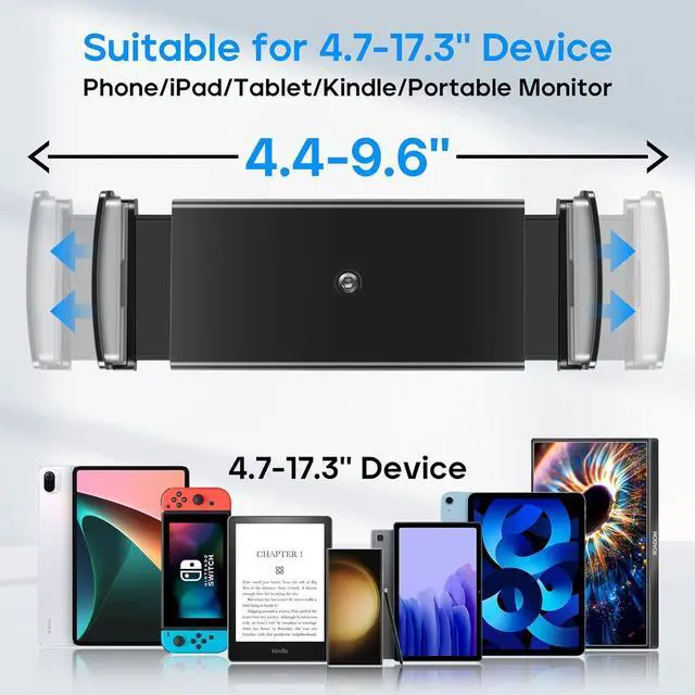 Alt view image 3 of 6 - Tablet Stand Adjustable 360° Swivel Bracket 180° Tiltable Clamp Foldable Tablet Holder for 4.7-17.3 iPhone/iPad/Tablet/Portable Monitor Aluminum Alloy Black