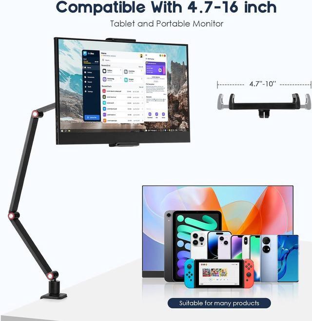 Alt view image 4 of 7 - Tablet Stand Holder for ipad Portable Monitor Stand Holder 15.6 16 Desk Mount with 360°Rotate Base Fits for 4.7-16 Phone Kindle Fire HD Nintendo Switch