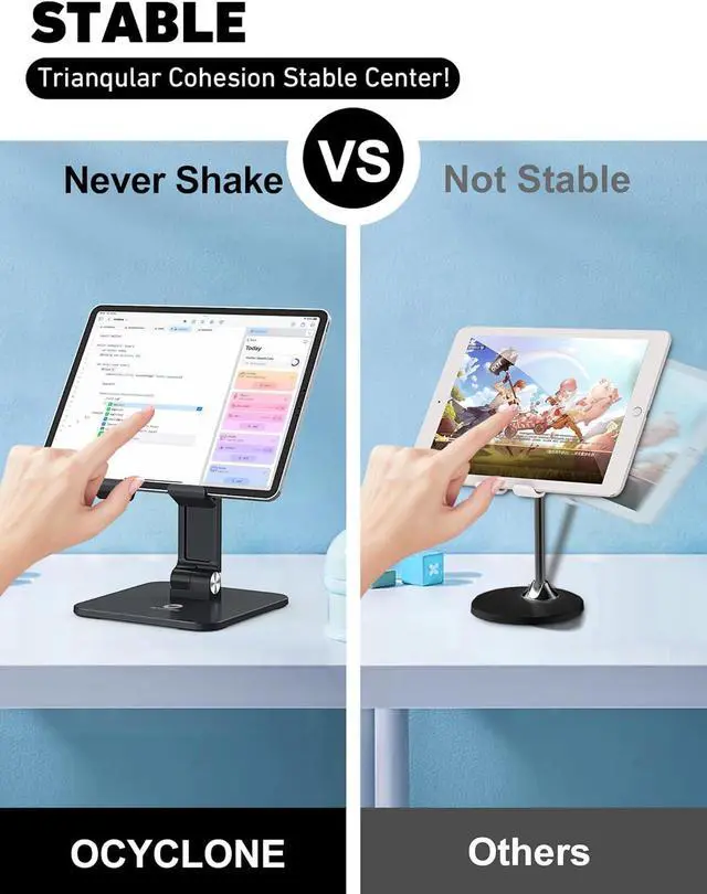 Alt view image 5 of 7 - Tablet Stand iPad Stand for Desk Adjustable Height and Angle Foldable Tablet Holder Stand Compatible with 15.6 Portable Monitor iPad Pro 9.7 10.5 11 12.9 Air Mini 4 3 2 - Black