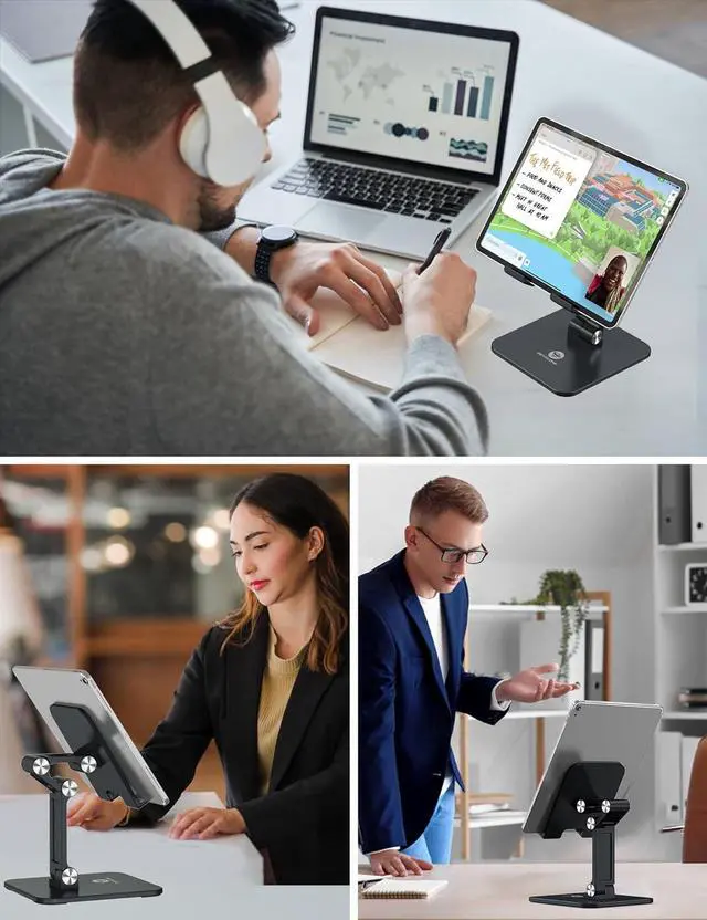 Alt view image 6 of 7 - Tablet Stand iPad Stand for Desk Adjustable Height and Angle Foldable Tablet Holder Stand Compatible with 15.6 Portable Monitor iPad Pro 9.7 10.5 11 12.9 Air Mini 4 3 2 - Black