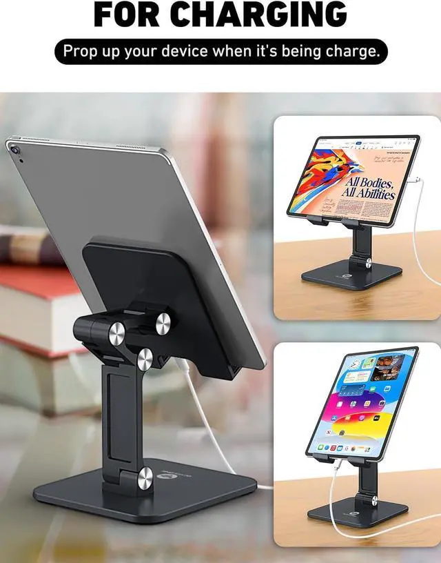 Alt view image 7 of 7 - Tablet Stand iPad Stand for Desk Adjustable Height and Angle Foldable Tablet Holder Stand Compatible with 15.6 Portable Monitor iPad Pro 9.7 10.5 11 12.9 Air Mini 4 3 2 - Black