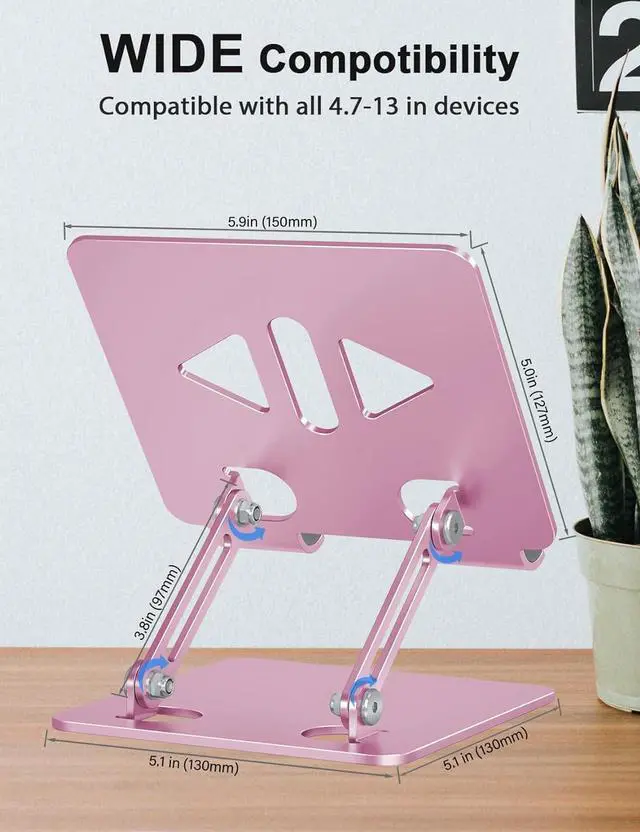Alt view image 6 of 7 - Tablet Stand Holder for Desk Adjustable Desktop Tablet Holder Foldable Aluminum Tablet Mount for iPad pro 12.9 iPad Air Mini  Galaxy Tabs Z Fold Kindle Fire(4-13 inch) (Rose Gold)