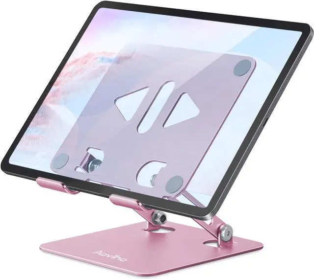 Alt view image 7 of 7 - Tablet Stand Holder for Desk Adjustable Desktop Tablet Holder Foldable Aluminum Tablet Mount for iPad pro 12.9 iPad Air Mini  Galaxy Tabs Z Fold Kindle Fire(4-13 inch) (Rose Gold)