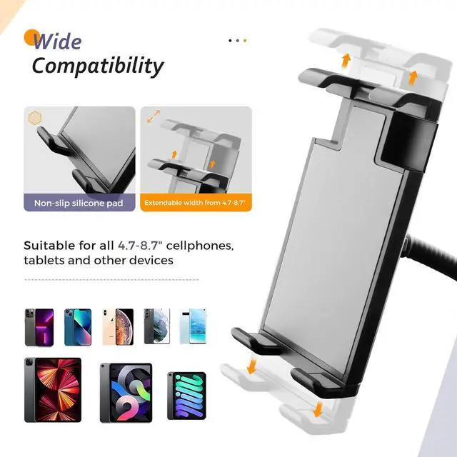 Alt view image 3 of 7 - Stand Floor 67 Height Adjustable Tripod Stand Tablet Stand with Extendable Holder for iPad Mini/ Air/ Pro Kindle Switch Smartphones and All 4.7 to 12.9 Devices
