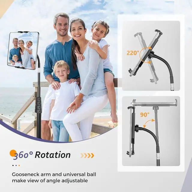 Alt view image 4 of 7 - Stand Floor 67 Height Adjustable Tripod Stand Tablet Stand with Extendable Holder for iPad Mini/ Air/ Pro Kindle Switch Smartphones and All 4.7 to 12.9 Devices