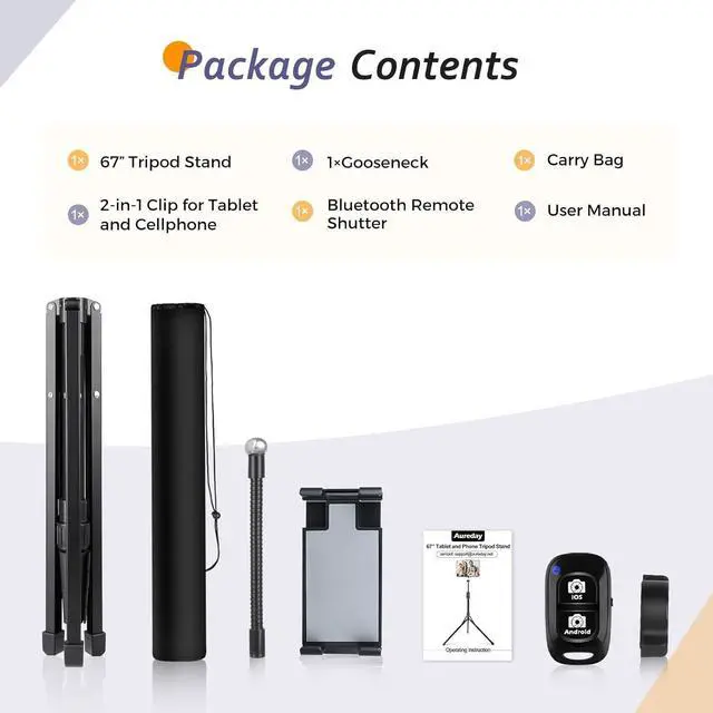 Alt view image 7 of 7 - Stand Floor 67 Height Adjustable Tripod Stand Tablet Stand with Extendable Holder for iPad Mini/ Air/ Pro Kindle Switch Smartphones and All 4.7 to 12.9 Devices