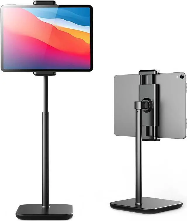 Main image of Adjustable iPad Stand with 21 Height Extension 360° Swivel Tablet Holder for Desk Surface Pro Stand Portable Monitor Stand Compatibility with 4.7-15.6 Tablets and Smartphones Display - Black