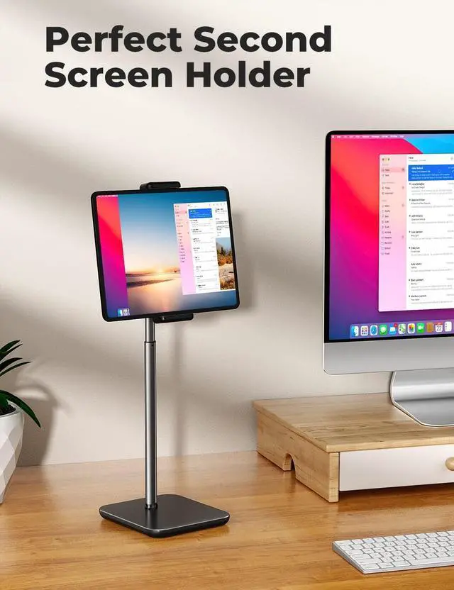 Alt view image 7 of 7 - Adjustable iPad Stand with 21 Height Extension 360° Swivel Tablet Holder for Desk Surface Pro Stand Portable Monitor Stand Compatibility with 4.7-15.6 Tablets and Smartphones Display - Black