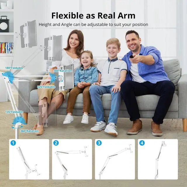 Alt view image 3 of 7 - Tablet Floor Stand Overhead Bed Phone Mount Height Adjustable Universal Metal Tablet Holder Phone Stand for iPad/iPhoneX/iPad Pro 4.5~12.9 Inch-Screen Phone Kindle 4.5-12.9 (Light White