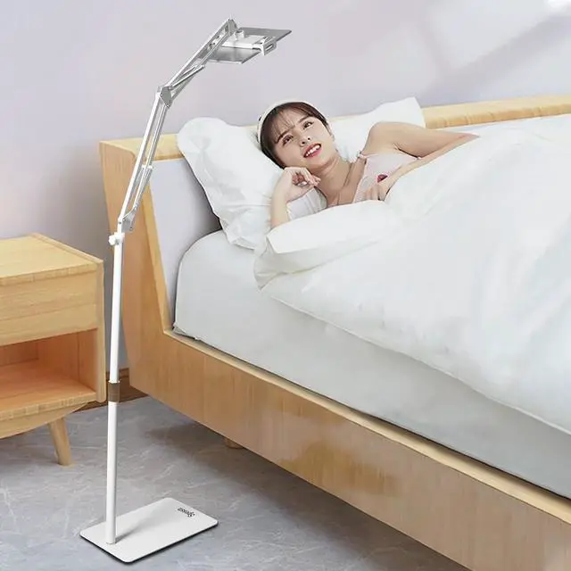 Alt view image 7 of 7 - Tablet Floor Stand Overhead Bed Phone Mount Height Adjustable Universal Metal Tablet Holder Phone Stand for iPad/iPhoneX/iPad Pro 4.5~12.9 Inch-Screen Phone Kindle 4.5-12.9 (Light White