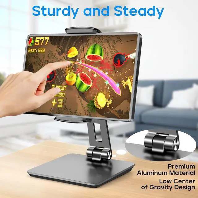 Alt view image 2 of 6 - Tablet Stand Adjustable 360° Swivel Bracket 180° Tiltable Clamp Foldable Tablet Holder for 4.7-17.3 iPhone/iPad/Tablet/Portable Monitor Aluminum Alloy Black
