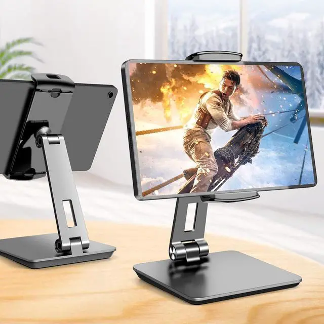 Alt view image 6 of 6 - Tablet Stand Adjustable 360° Swivel Bracket 180° Tiltable Clamp Foldable Tablet Holder for 4.7-17.3 iPhone/iPad/Tablet/Portable Monitor Aluminum Alloy Black