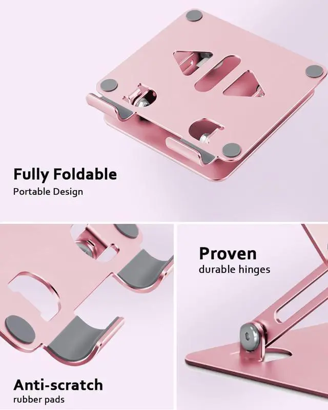 Alt view image 3 of 7 - Tablet Stand Holder for Desk Adjustable Desktop Tablet Holder Foldable Aluminum Tablet Mount for iPad pro 12.9 iPad Air Mini  Galaxy Tabs Z Fold Kindle Fire(4-13 inch) (Rose Gold)