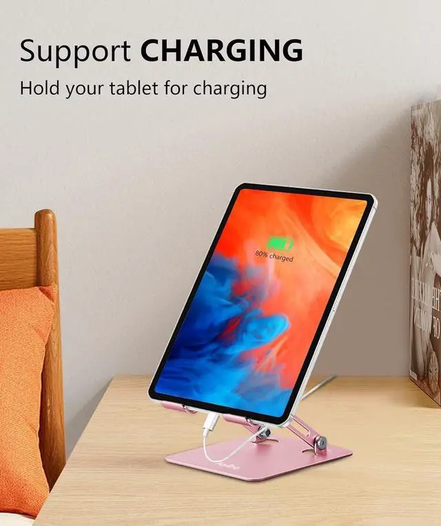 Alt view image 4 of 7 - Tablet Stand Holder for Desk Adjustable Desktop Tablet Holder Foldable Aluminum Tablet Mount for iPad pro 12.9 iPad Air Mini  Galaxy Tabs Z Fold Kindle Fire(4-13 inch) (Rose Gold)