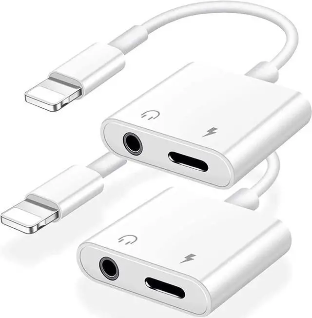 Main image of 2 Pack Headphone Adapter for iPhone [MFi Certified] 2 in 1 Lightning to 3.5mm AUX Audio + Charger Dongle Splitter Support for iPhone 14/13/12/11/XS/XR/X 8/iPad Support All iOS System