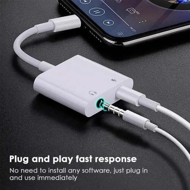 Alt view image 4 of 7 - 2 Pack Headphone Adapter for iPhone [MFi Certified] 2 in 1 Lightning to 3.5mm AUX Audio + Charger Dongle Splitter support for iPhone 14/13/12/11/XS/XR/X 8/iPad Support All iOS System