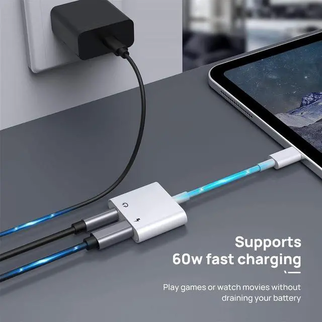 Alt view image 5 of 7 - 2 Pack Headphone Adapter for iPhone [MFi Certified] 2 in 1 Lightning to 3.5mm AUX Audio + Charger Dongle Splitter support for iPhone 14/13/12/11/XS/XR/X 8/iPad Support All iOS System