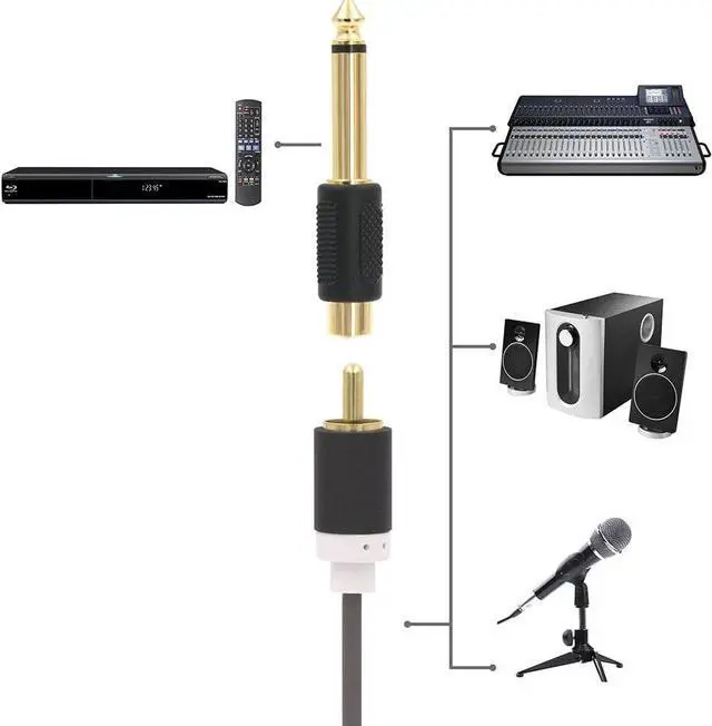 Alt view image 5 of 7 - RCA to 1/4 Audio Adapter 6.35mm Mono Plug Male to RCA Female Connectors 6-Pack