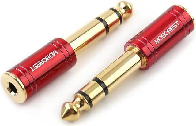 Main image of 1/4 Male to 1/8 Female Pure Copper Adapter 6.35mm Stereo Male to 3.5mm Plug Jack Female Stereo Adapter Red 2-Pack