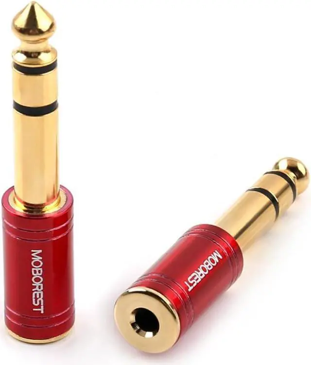 Alt view image 3 of 7 - 1/4 Male to 1/8 Female Pure Copper Adapter 6.35mm Stereo Male to 3.5mm Plug Jack Female Stereo Adapter Red 2-Pack