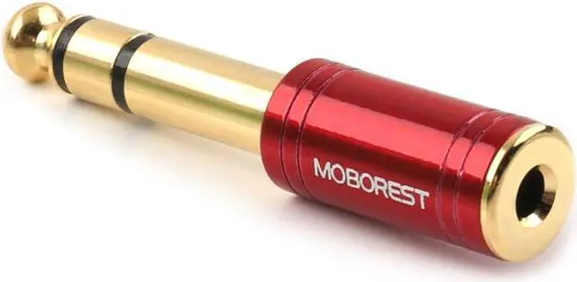 Alt view image 6 of 7 - 1/4 Male to 1/8 Female Pure Copper Adapter 6.35mm Stereo Male to 3.5mm Plug Jack Female Stereo Adapter Red 2-Pack