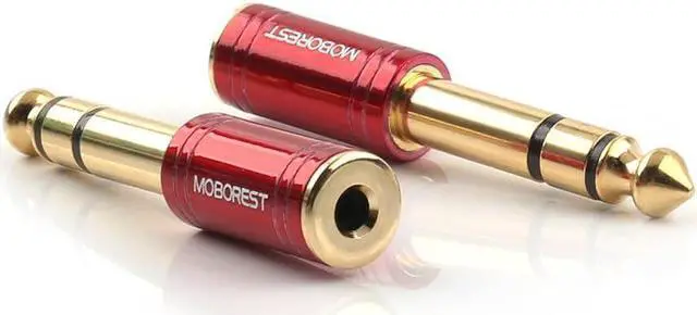 Alt view image 4 of 7 - 1/4 Male to 1/8 Female Pure Copper Adapter 6.35mm Stereo Male to 3.5mm Plug Jack Female Stereo Adapter Red 2-Pack