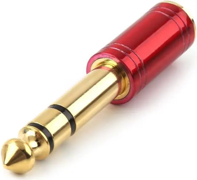 Alt view image 5 of 7 - 1/4 Male to 1/8 Female Pure Copper Adapter 6.35mm Stereo Male to 3.5mm Plug Jack Female Stereo Adapter Red 2-Pack
