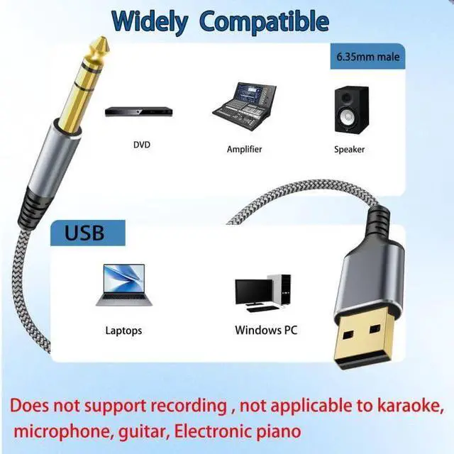 Alt view image 2 of 7 - USB to 1/4 TRS Stereo Audio Cable 6.6FT USB A to 6.35mm 1/4 inch Male Audio Adapter for Laptop Windows PC Amplifier Speaker Headphones Note: NOT Applicable to Recording Truck TV USB Ports