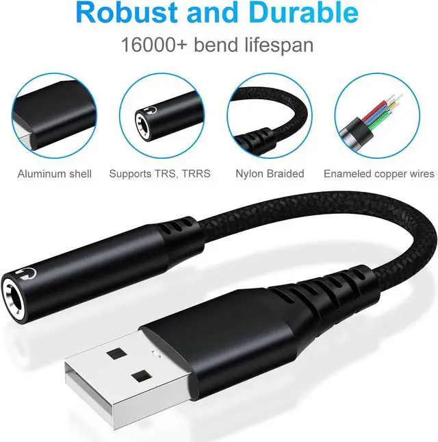 Alt view image 5 of 6 - USB to 3.5mm Jack Audio Adapter External Sound Card USB-A to Audio Jack Adapter with Aux Stereo Converter Compatible with Headset PC Windows Laptop Mac Desktops for PS4 and More Device (Black)