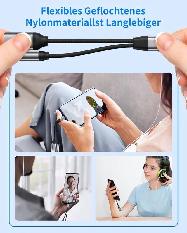 Alt view image 7 of 7 - USB C to 3.5mm Audio Adapter Aux to USB C Headphone and Charger Adapter 2-in-1 USB C Splitter with PD 60W Fast Charging Compatible with iPhone 15 Plus Pro Max Galaxy Note iPad Pro Pixel -Silver