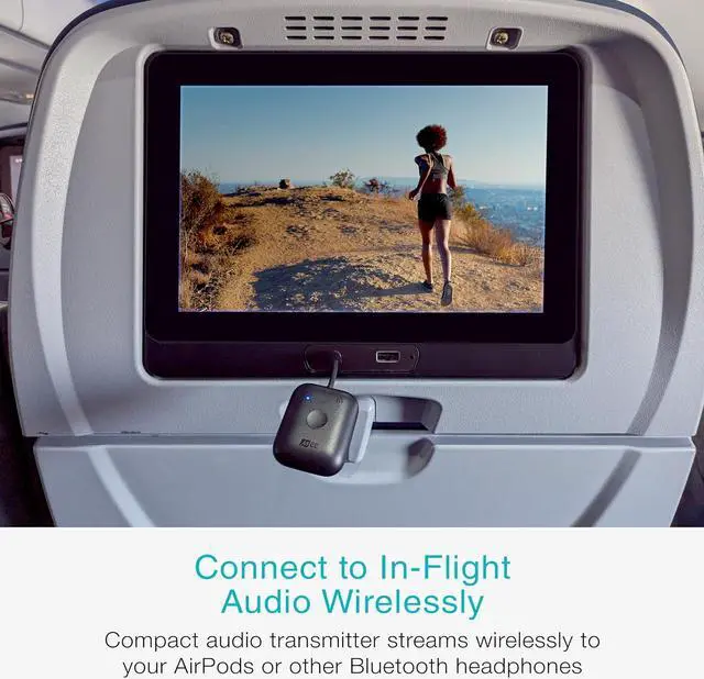Alt view image 2 of 7 - MEE Audio Connect Air in-Flight Bluetooth Wireless Audio Transmitter Adapter for up to 2 AirPods/Other Headphones; Works with All 3.5mm Aux Jacks on Airplanes, Gym Equipment, TVs, & Gaming Consoles