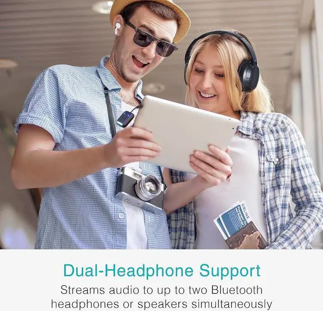 Alt view image 4 of 7 - MEE Audio Connect Air in-Flight Bluetooth Wireless Audio Transmitter Adapter for up to 2 AirPods/Other Headphones; Works with All 3.5mm Aux Jacks on Airplanes, Gym Equipment, TVs, & Gaming Consoles