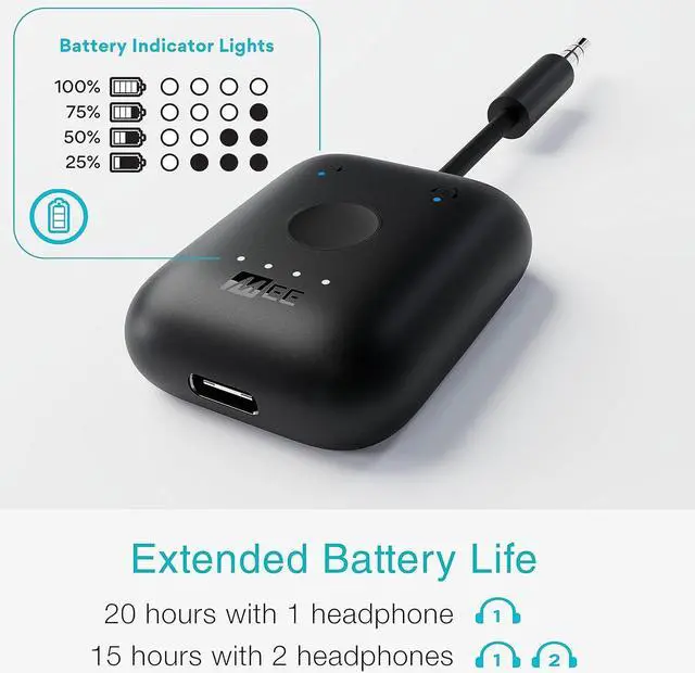Alt view image 2 of 7 - MEE audio Connect Air in-Flight Bluetooth Wireless Audio Transmitter Adapter and AirHooks Pro True Wireless Open Ear Sports Headphones Bluetooth Earbuds Bundle
