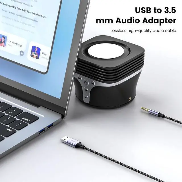 Alt view image 5 of 6 - USB to 3.5mm TRS Audio Jack Adapter USB Male to 3.5mm AUX Stereo Audio Cable Nylon Braided USB to AUX Converter for PC Laptop Windows Mac OSX HeadphonesDoes not Support in Vehicle