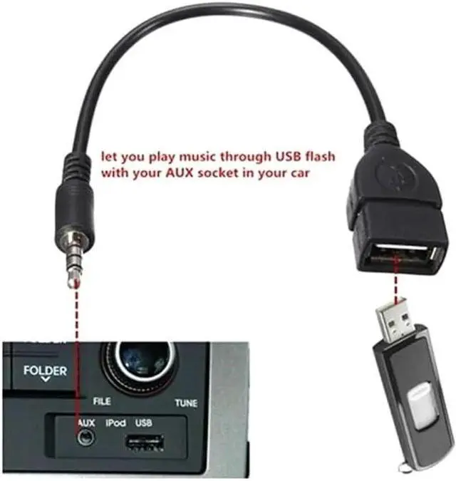 Alt view image 4 of 7 - 2-Pack AUX to USB Adapter 3.5mm Male Audio Jack to USB 2.0 Female Converter for Car Gold-Plated Anti-Interference Cable for Playing Music from U Disk