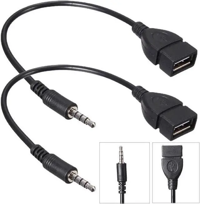Alt view image 7 of 7 - 2-Pack AUX to USB Adapter 3.5mm Male Audio Jack to USB 2.0 Female Converter for Car Gold-Plated Anti-Interference Cable for Playing Music from U Disk