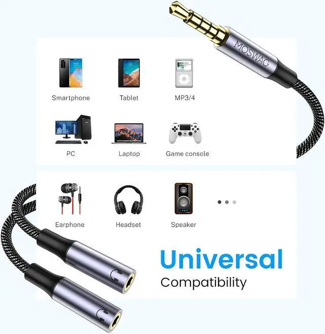Alt view image 4 of 6 - Headphone Mic Splitter 3.5mm Headset Y Adapter 2 Female to 1 Male 3.5mm Jack Cable Mic Audio Splitter Headset Splitter Cable with Separate Audio Microphone JacksDual Headphone Splitter