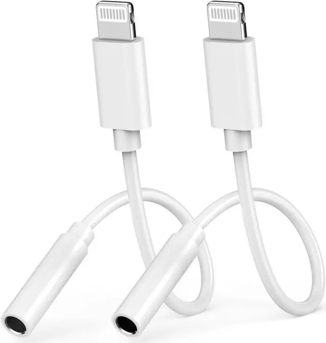 Main image of 2 Pack [ MFi Certified]  Lightning to 3.5 mm Headphone Jack Adapter iPhone Aux Audio Dongle 3.5mm Jack Earphone Cable Converter Compatible for iPhone 14 13 12 11 Pro Max XS XR X 8 7 6 iPad