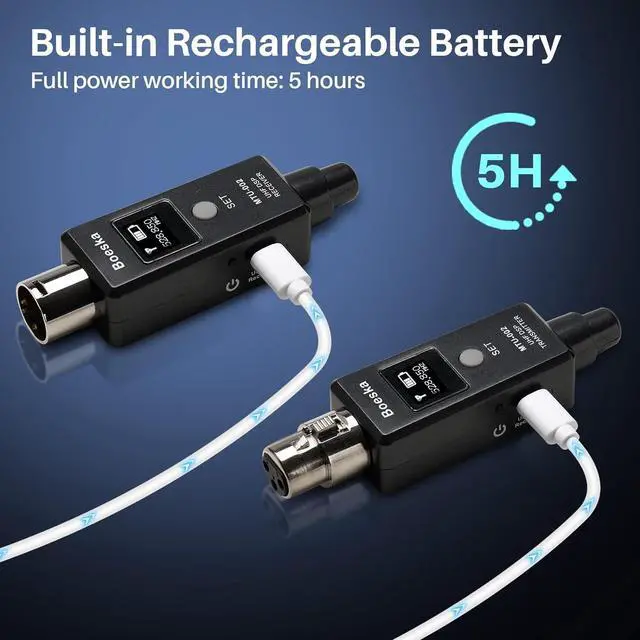 Alt view image 5 of 5 - Wireless Transmitter And Receiver For Dynamic Microphones And Music Sources, UHF Wireless XLR Adapter System, 48k Frequency Signal Transmission,USB Recharge Capable, 100 Feet Range