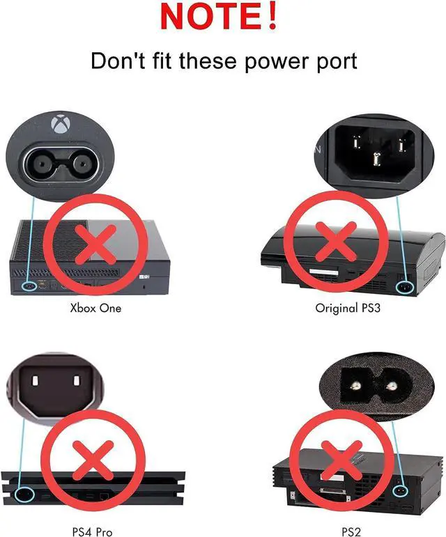 Alt view image 6 of 6 - AC Power Cord for Xbox One S/X Xbox Series X / S Sony PS4 / PS4 Slim / PS5 / PS3 Slim / PS3 Super Slim PlayStation 4 Slim PlayStation 5 PlayStation 3 Slim Power Supply Cable Replacement