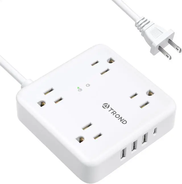 Main image of TROND 2 Prong Power Strip: 1440J Surge Protector, 5ft Extension Cord with Multiple AC Outlets & USB Ports, Wall Mount Adapter for Non-Grounded Plug, White