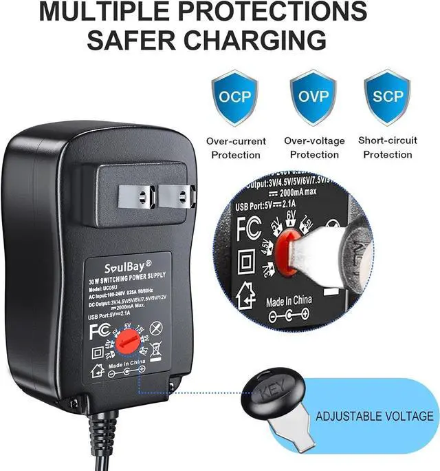 Alt view image 2 of 7 - 12V Power Supply Universal AC DC Adapter Charger with Adjustable Output 5V 9V 3V 6V 4.5V 7.5V 12 Volt 1A 1.5A 2A for LED Strip Light CCTV Camera BT Speaker GPS Webcam Router 5 FT Cord 30W