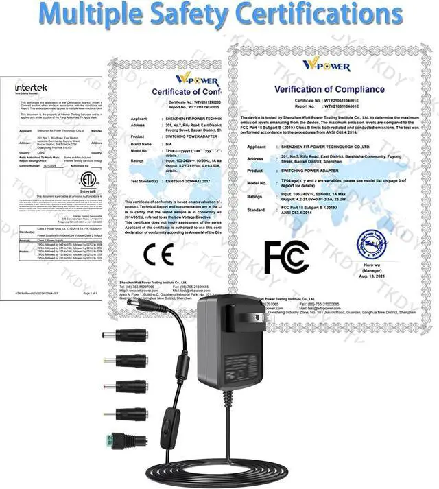 Alt view image 7 of 7 - 12V 2A DC Power Supply AC Adapter Cord with Switch 100-240Vac to DC 12 Volt 2 Amps 24W Transformer for DC12V Yamaha Keyboard 12Vdc Record Player LED Strip Lights Router Soundbar.