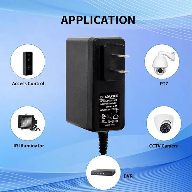 Alt view image 4 of 7 - Real 12V 2A+ AC Adapter  120V to 12V, w/4ft Cord, 5.5x2.1mm Barrel Plug and 9 Tips for CCTV Cameras, Routers & More, UL-Listed for Safety & Reliability