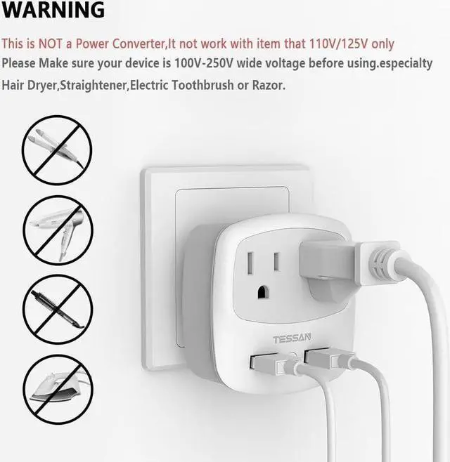 Alt view image 4 of 6 - UK Ireland Travel Plug Adapter, TESSAN Type G Power Adaptor with 2 USB Charger Ports 2 American Outlets, US to Scotland London England British Irish Kenya Dubai Qatar