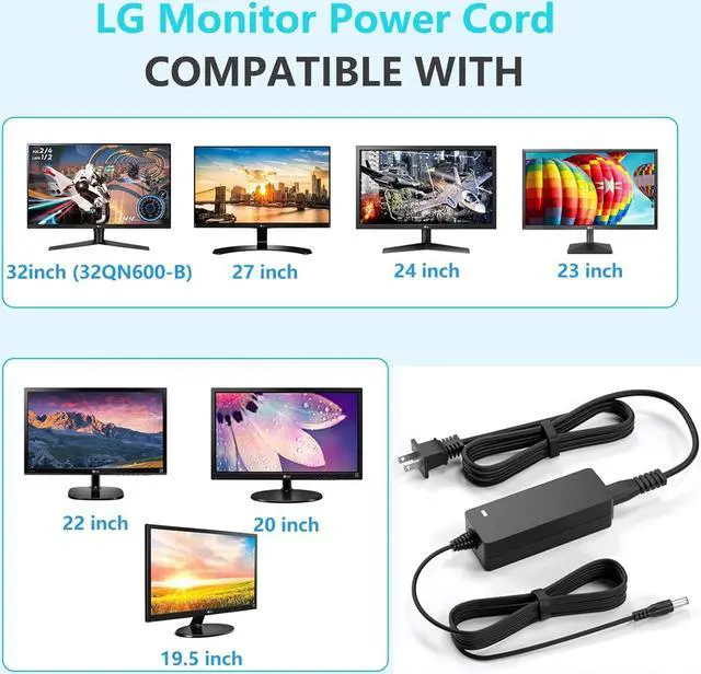 Alt view image 2 of 7 - for LG Monitor Power Cord 19V DC Power Supply for LG Electronics Monitor 32 27 24 23 22 20 19 LCD LED HD TV Monitor Widescreen Replacement LG Monitor Power Adapter Cord